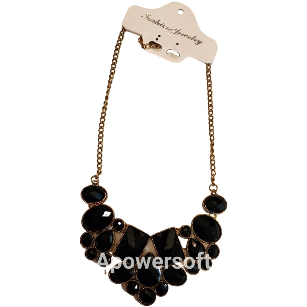 Black Bib Big Stone 12in Necklace